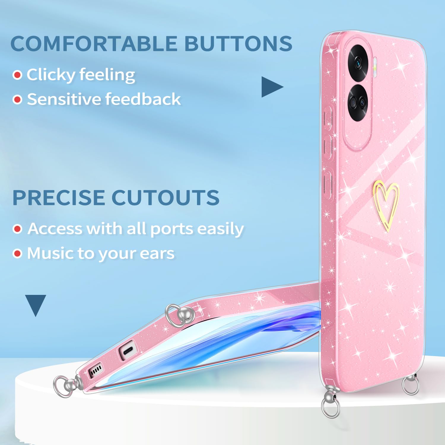 Custodia Honor 90 Lite Con Cordino - Cover Glitter Trasparente Antiurto - Foto 2