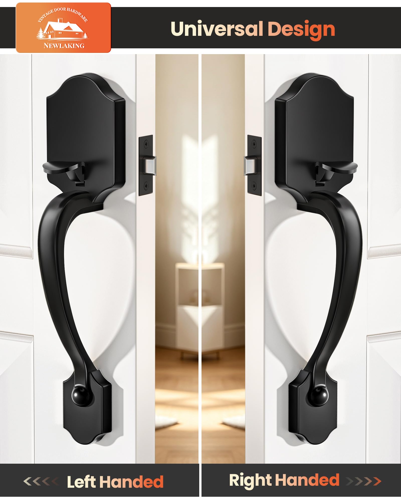 Manija de puerta delantera con perilla reversible, negro mate, aleación de