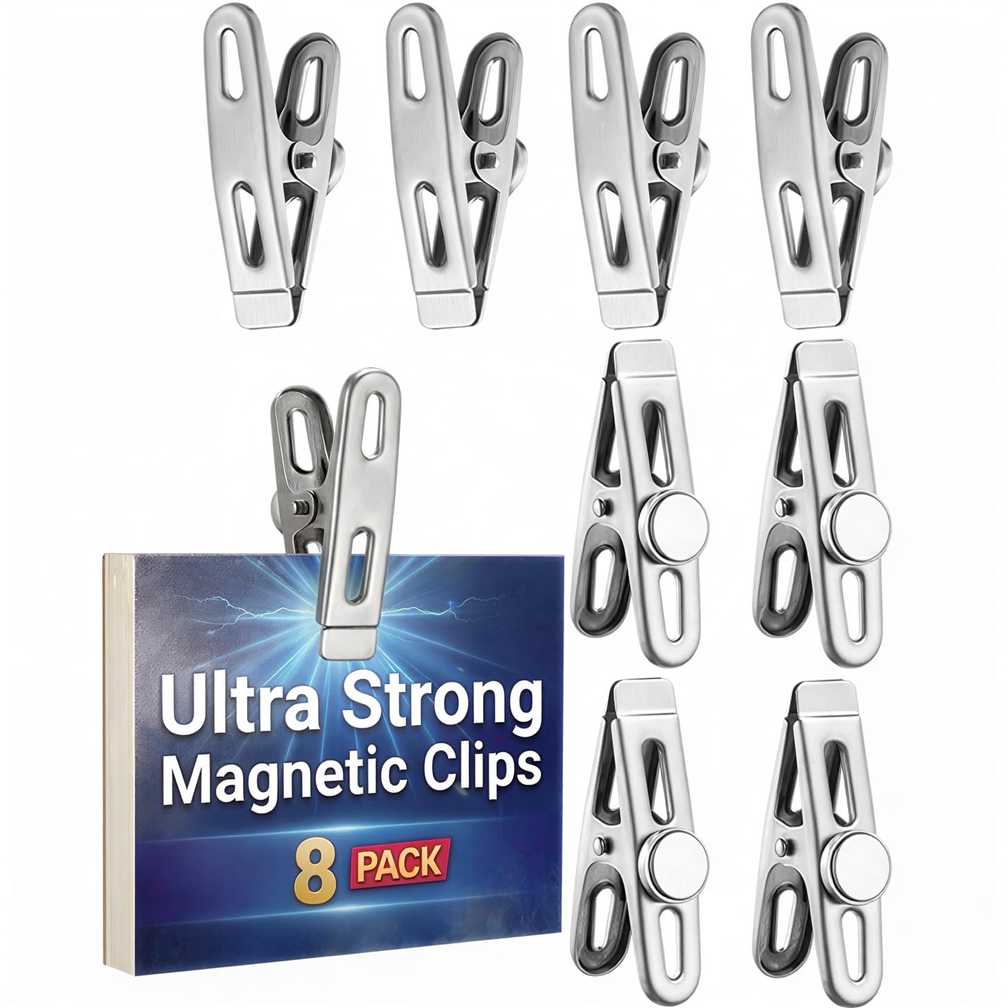 - Magnetic Chip Bag Clips for Fridge, 8 Pack Heavy Duty Fridge Magnet with Strong Neodymium, Food Storage & Office Photo Calendar Holders