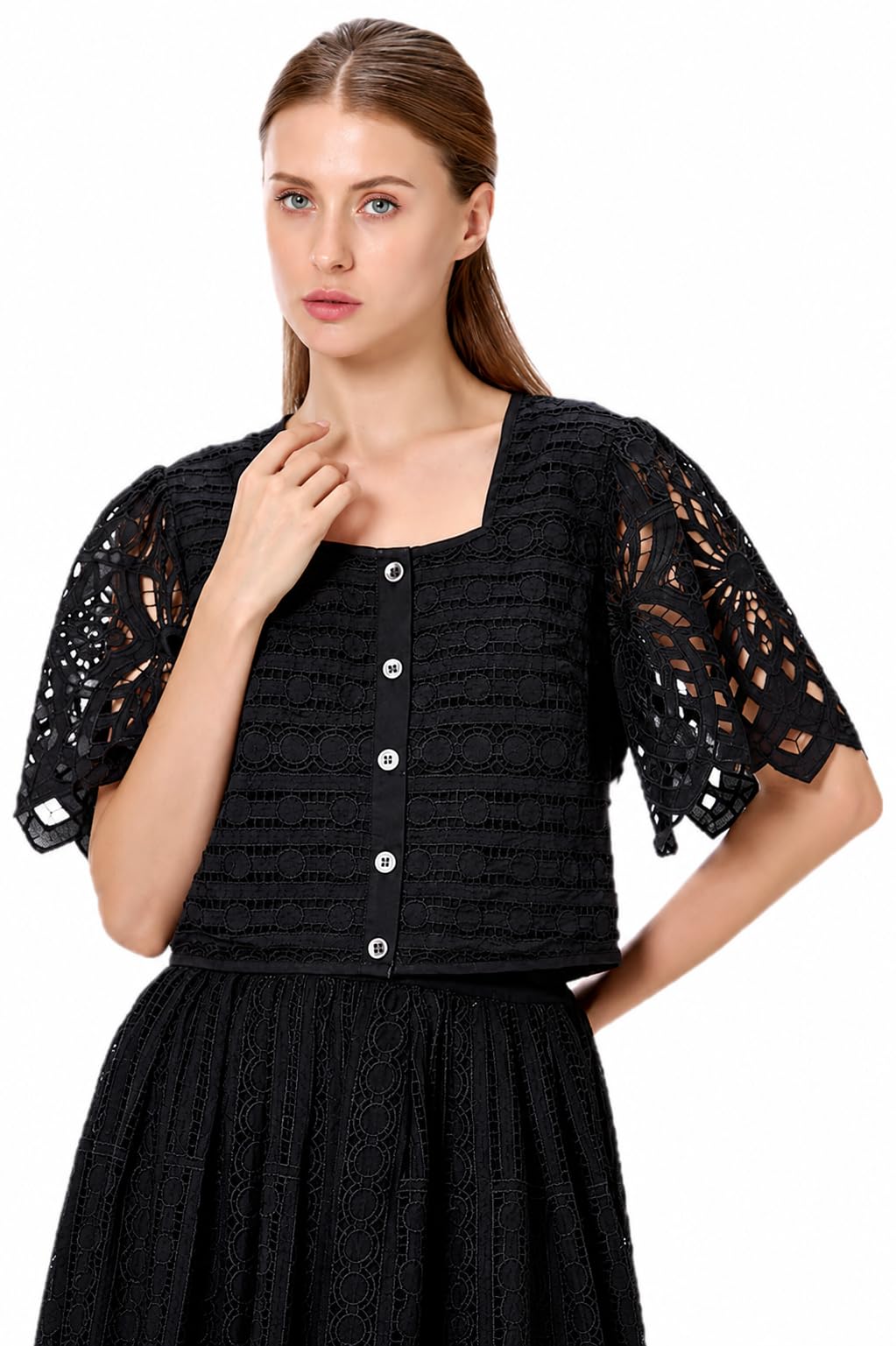 Blouse en Dentelle brodée à Boutons