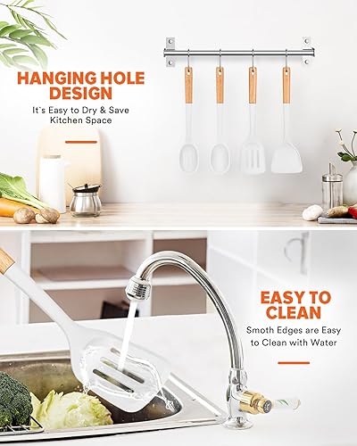 Miniatura 6 de Juego de utensilios de cocina de silicona, perfectamente en ángulo para freír, mezclar, servir, escurrir, girar y agitar, silicona mate sin BPA,