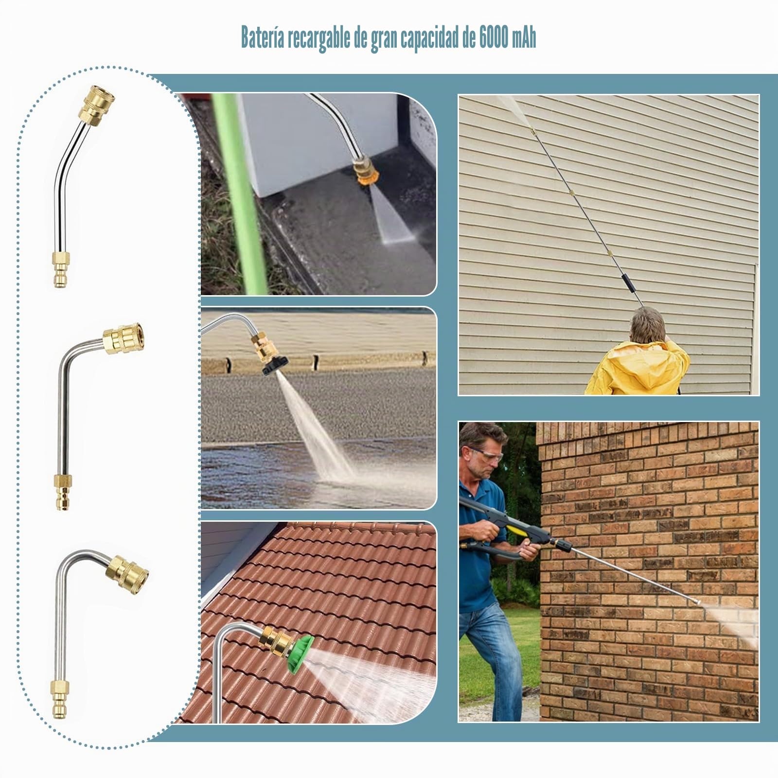 Varita de Extensión para Lavadora Presión, 4000PSI Lanza Lavadora Eléctrica | con Puntas de Boquilla Pulverización y Varilla Curvada de 30°, 90°, 120°, Herramienta Conexión Rápida de 1/4 Pulgadas
