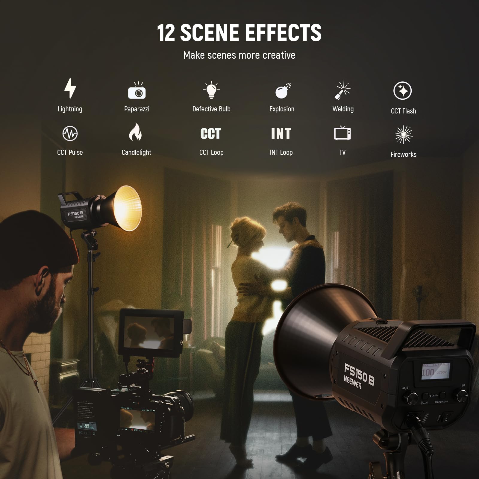 NEEWER FS150B LED Studio Video Light 2.4G/APP Control, 130W Bi Color COB Illuminazione in uscita continua con panno di pulizia per la fotografia Registrazione video 4 curve di oscuramento/2700K-6500K