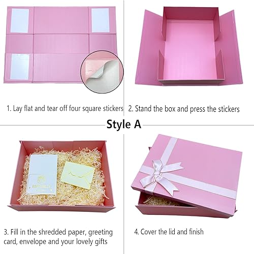 Miniatura 10 de MYGOGOART Caja de regalo grande blanca de 13 x 10 x 5 pulgadas con tapa, lazo de cinta, relleno de papel de rafia triturado, tarjeta de felicitación