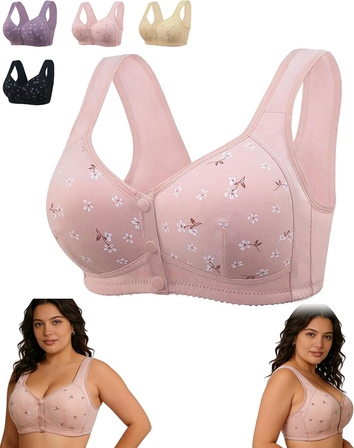 Daisy Bras for Older Women, 2026 New Front Closure Bras for Seniors, Wireless Snap Bra, Breathable Cotton Comfort for Elderly
