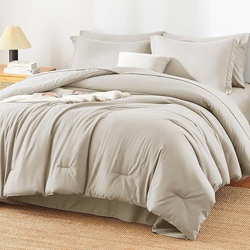 Miniatura 18 de Juego de edredón blanco queen, 7 piezas cama en una bolsa, juego ligero de ropa de cama queen, juego de 7 piezas para todas las estaciones, suave,