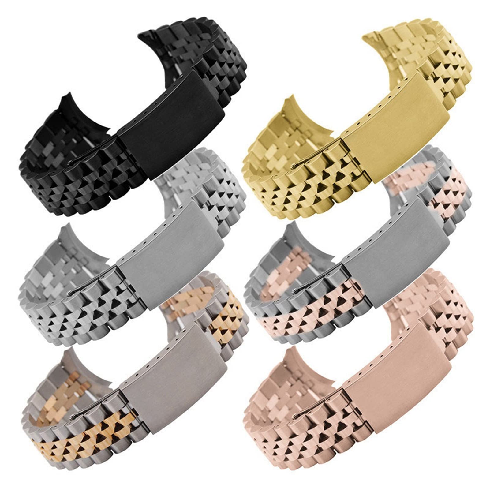 YINGO Correa De Reloj Con Extremo Curvado Acero Inoxidable, Pulsera Muñeca Correa Metal Sólido 13, 17, 18, 19, 20, 21 Y 22mm, 5 Cuentas