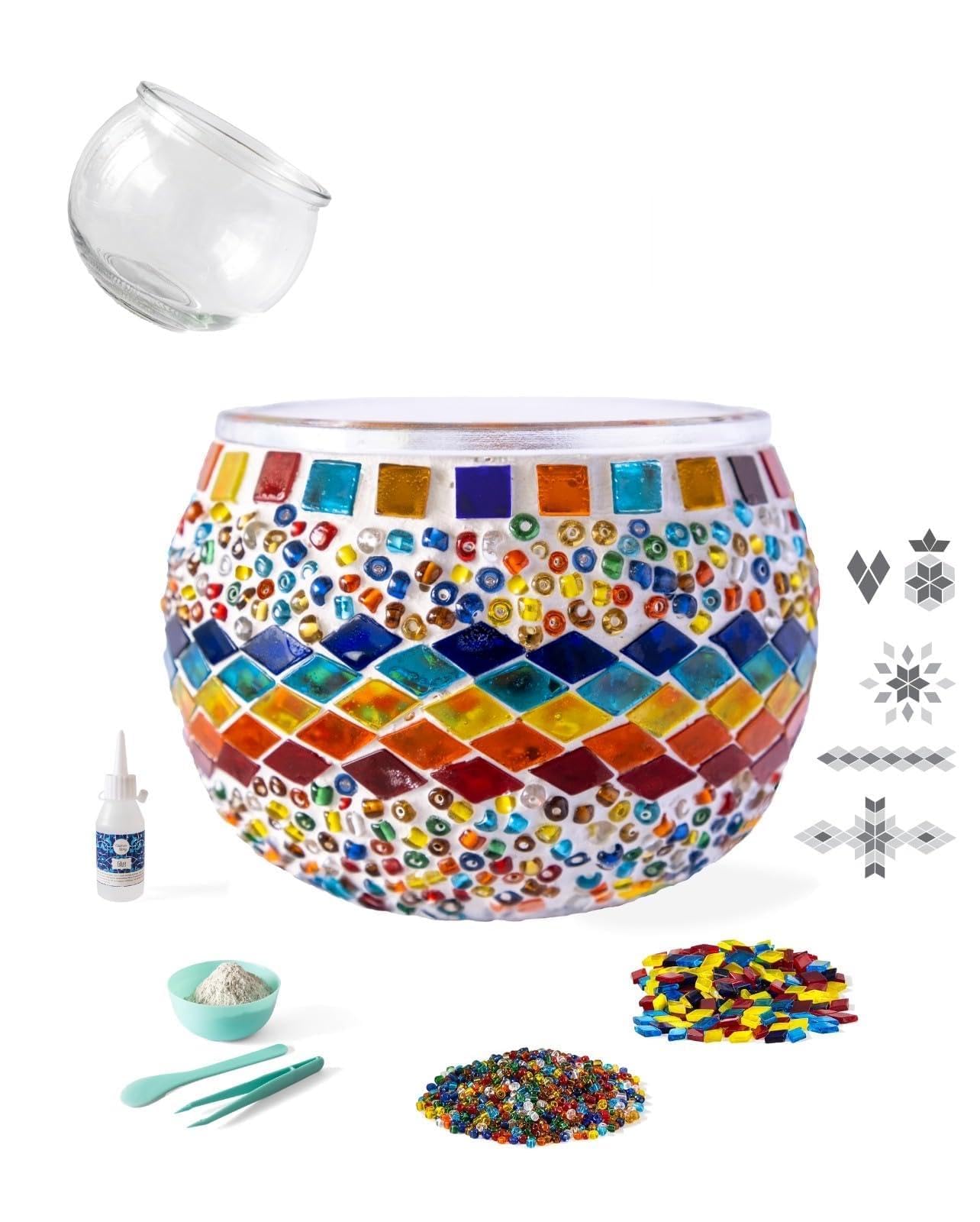 KRAFTSTORIES Turkish Mosaic DIY Candle Holder Kit - Glass Decorative Tealight for Living Dining Room Bedroom | Make Your Own Mosaic | Craft Kits for