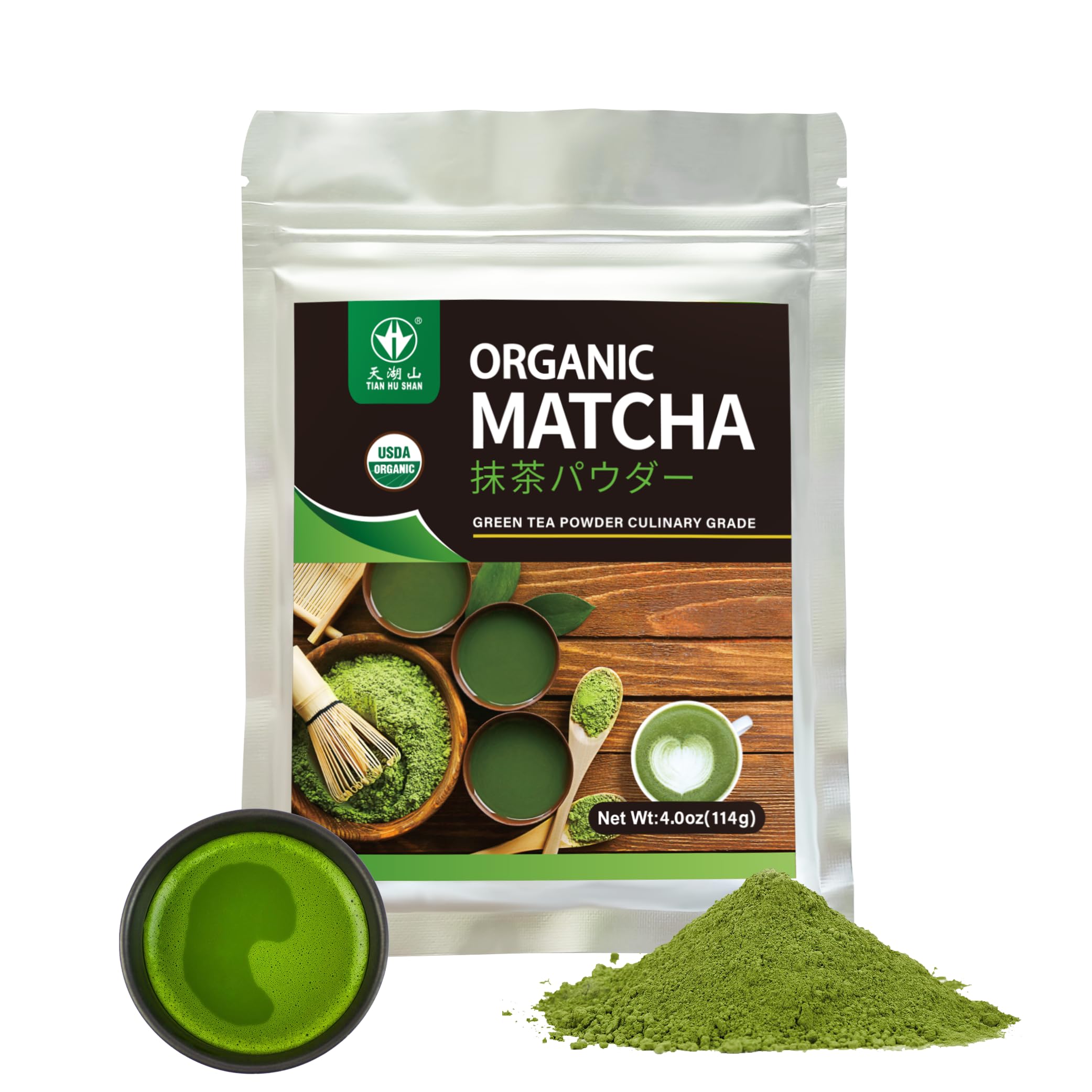 TIAN HU SHAN Organic Matcha Green Tea Powder 4 0oz 114g Matcha Culinary Grade For Lattes Cooking Baking