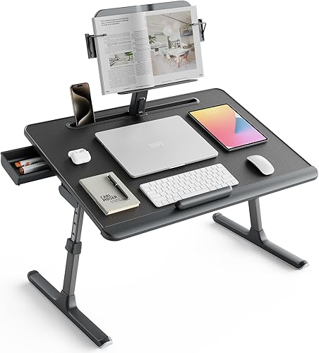 SAIJI Escritorio para laptop para cama XXL extra grande con soporte ajustable de ángulo de altura mejorado, bandeja multiusos para computadora