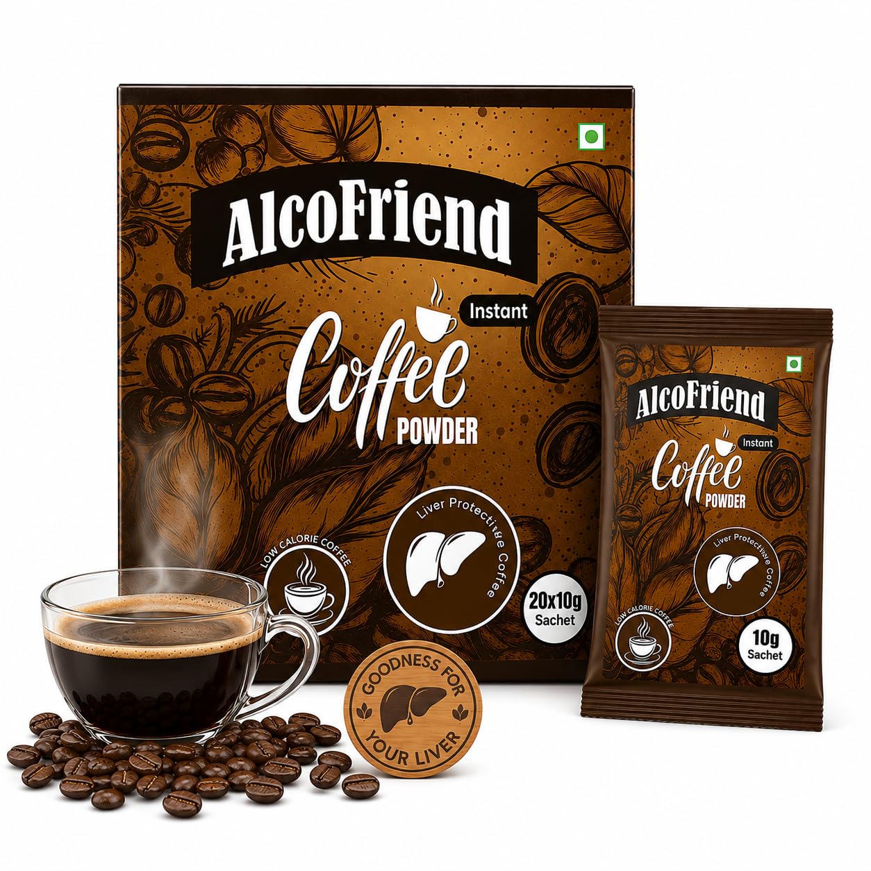 AlcoFriend Instant Coffee Sachet for Liver Protection | Low Calorie Healthy Coffee