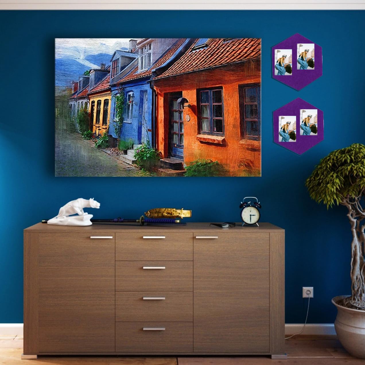 Filz Pinnwand Sechseckig 10 Stück Violett für Fotos und Schlüssel | Wanddeko für Zuhause, Modernes Schlichtes Design, Geeignet als Notizwand im Wohnzimmer