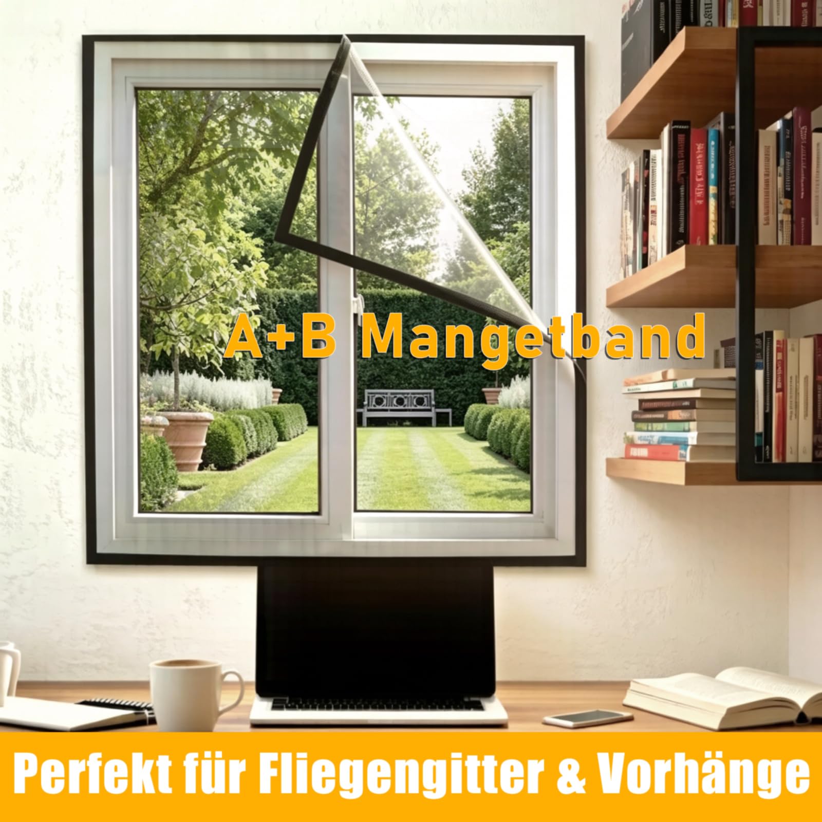 A+B Magnetband selbstklebend stark, Selbstklebend Magnetstreifen für Fliegengitter & Vorhänge, Magnetklebeband zuschneidbar mit extra starkem Marken-Kleber für DIY & Kunsthandwerk（2.5m+2.5m）