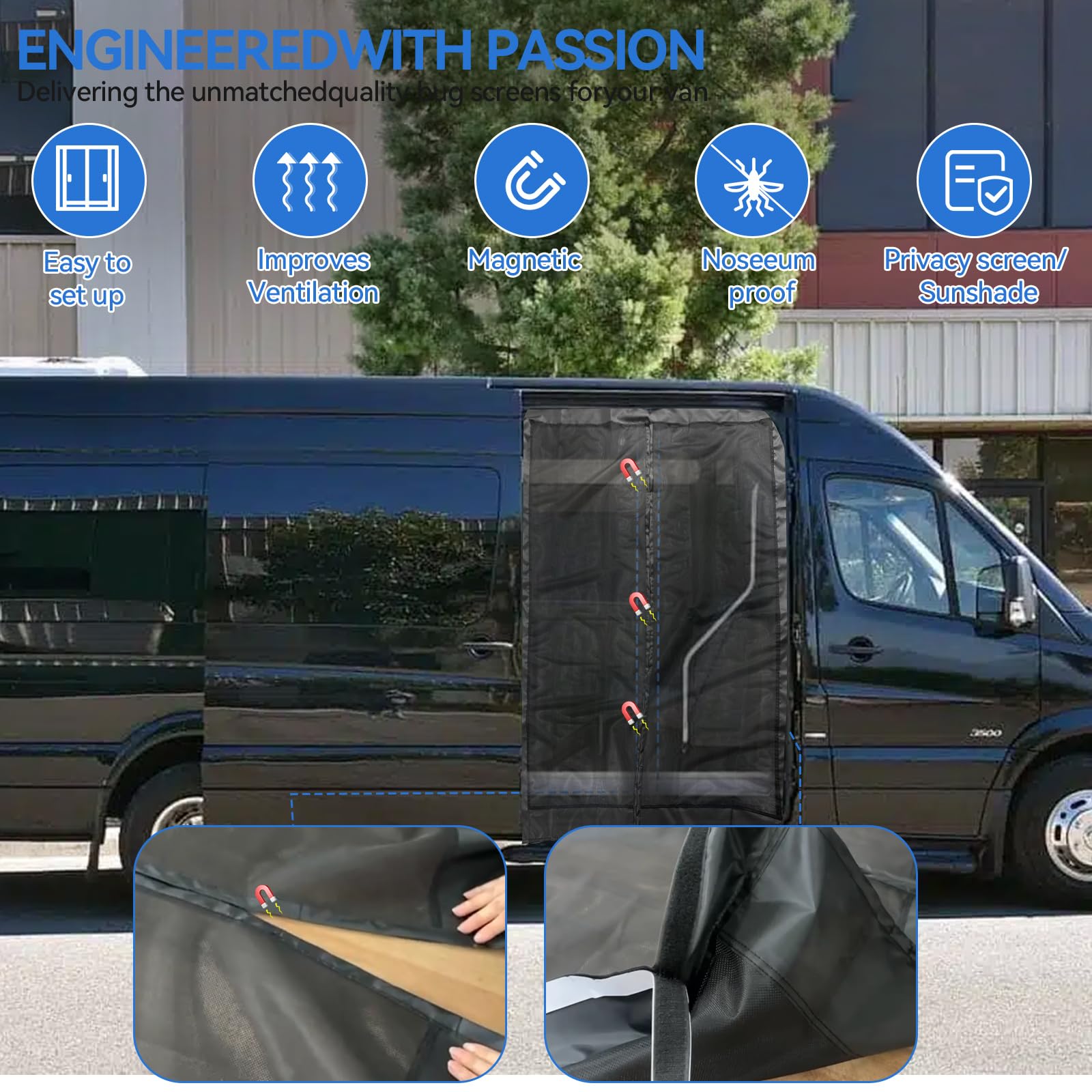 JOJOCY Mosquitera magnética para furgonetas (techo medio/alto)Mercedes Sprinter, Renault Master, VW Crafter, techo súper altoFord Transit, autocaravana (trasera 210 x 150 cm