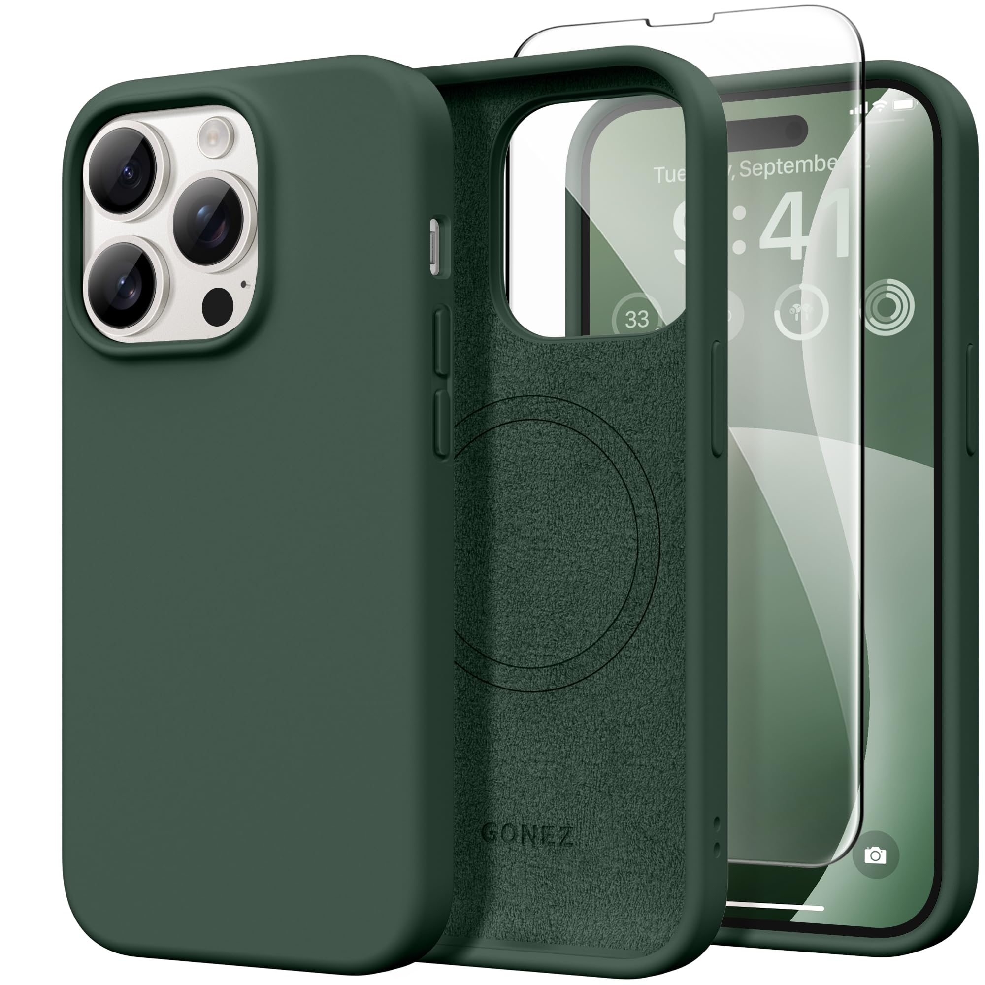GONEZ Magnetic for iPhone 14 Pro Max Case, Silicone Cover Dark Green