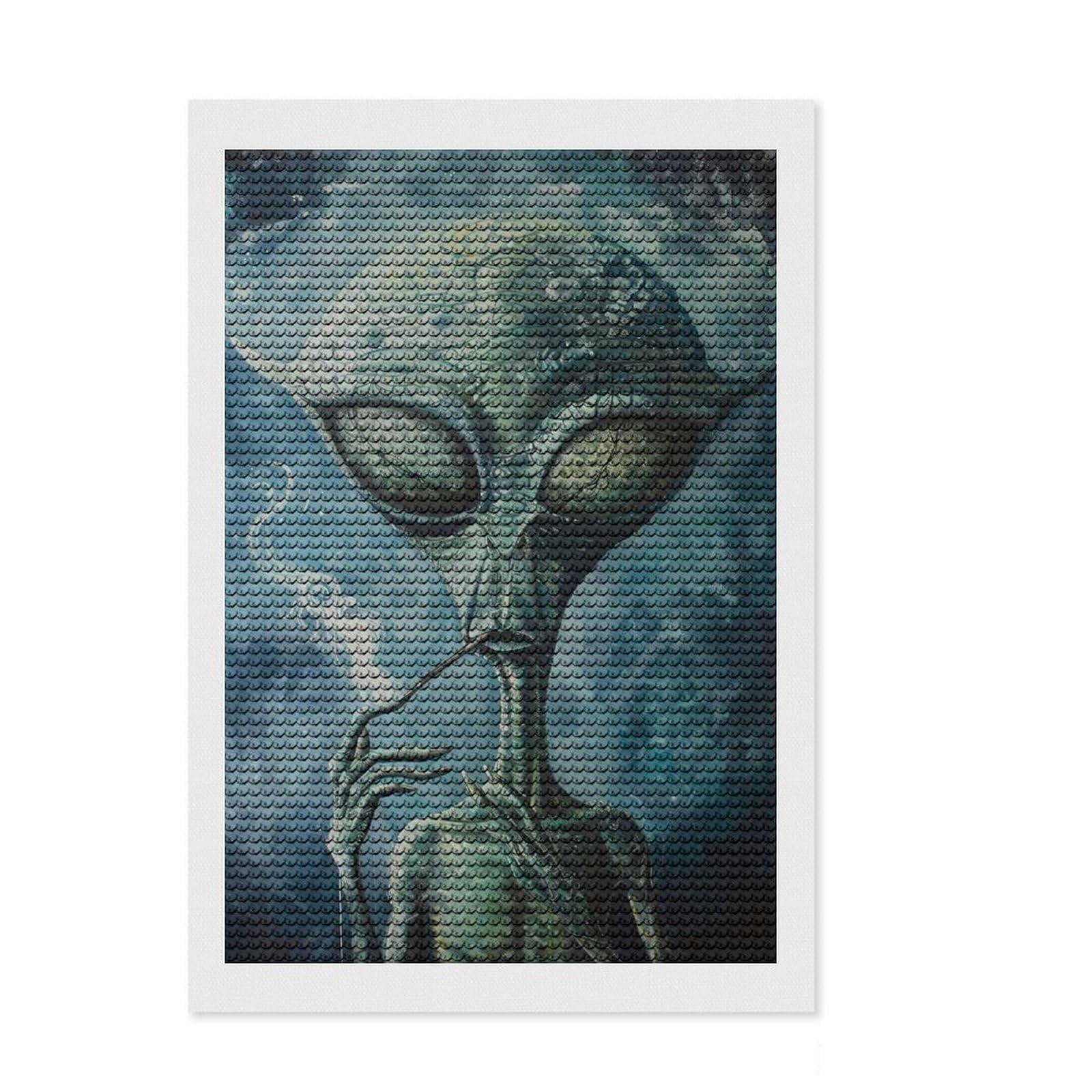 Junmoney Alien Art LXVII Diamond Painting Set 8"x12", Complete Accessories, Satisfying Creative Project, Stress Relief Craft, Office Decor