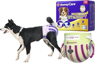 HONEY CARE Petrichor Female Dog Diaper, Camellia Fragrance, Emits Fresh Scent While Absorbing Urine, Thin & Breathable, 2 Fashion Designs in 1 Package, M, 80 Count