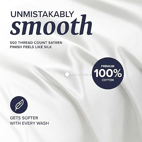 Miniatura 3 de Beckham Hotel Collection Juego de sábanas tamaño Twin 100% algodón, ropa de cama de satén de lujo 500TC, bolsillo profundo de 16", que absorbe la