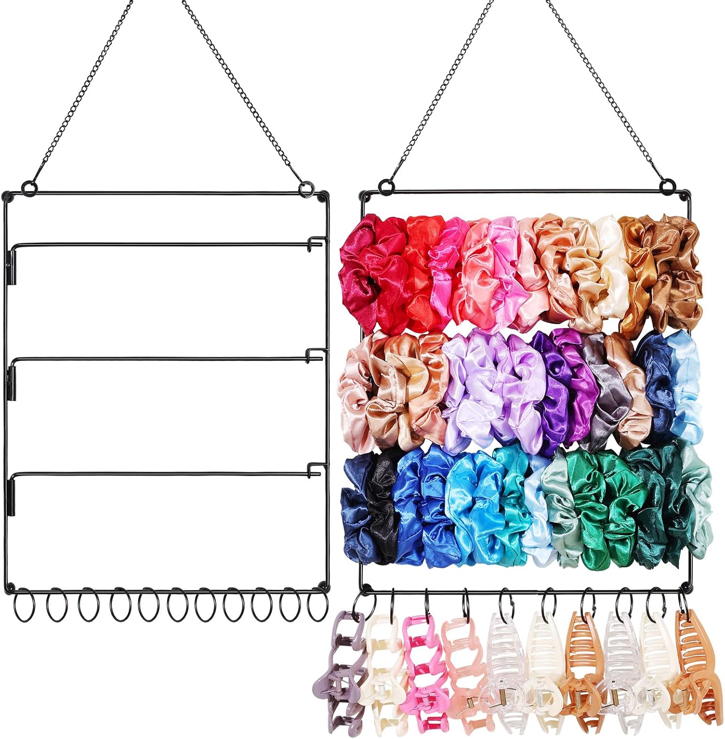 SNOWSTAR Hair Tie Organizer, Scrunchie Claw Clip Holder, Black Wall Mounted