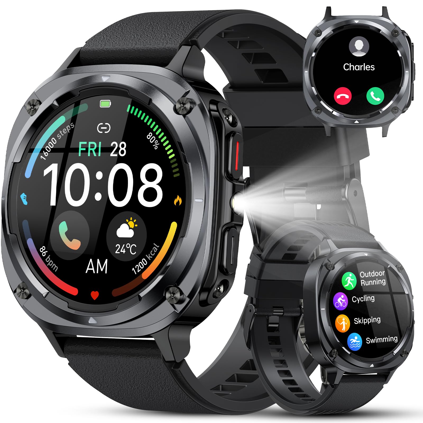 TIMU Smartwatch Uomo, 1,45" HD Orologio Smartwatch Uomo con Chiamata Bluetooth 5.3, 115+ Modalità Sportive, Sonno/Cardiofrequenzimetro/Contapassi, IP68 impermeabile Smart Watch per Android iOS, Nero