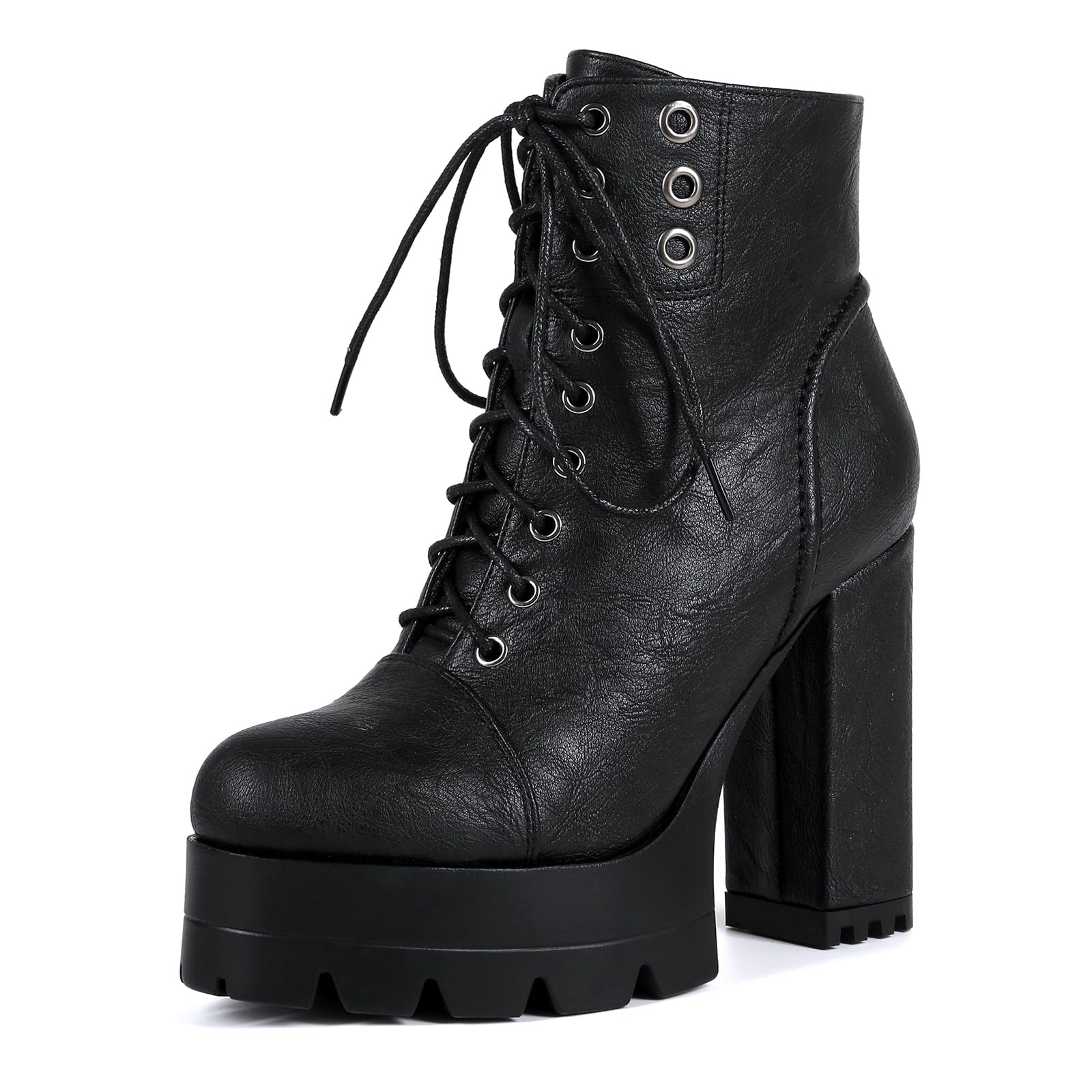 Women High Chunky Block Platform Heel Round Toe Side Zipper Ankle Boots Short Bootie Shoes