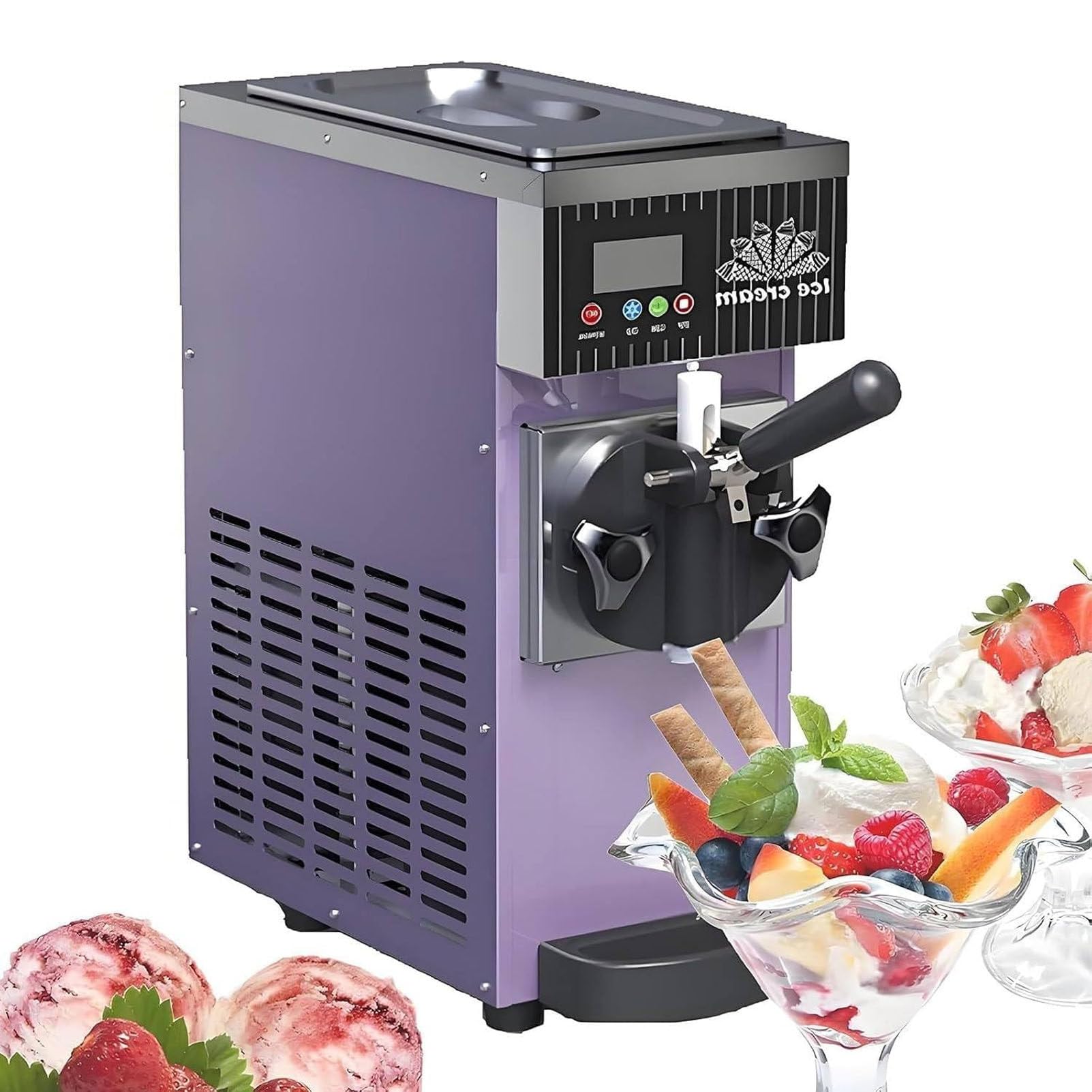 PioMue Single Flavor Soft Serve Ice Cream Machine, Soft Ice Cream 4-5 kg/Hour, Commercial Ice Cream Machine, LCD Display for Restaurants and Bars PhantomPurple