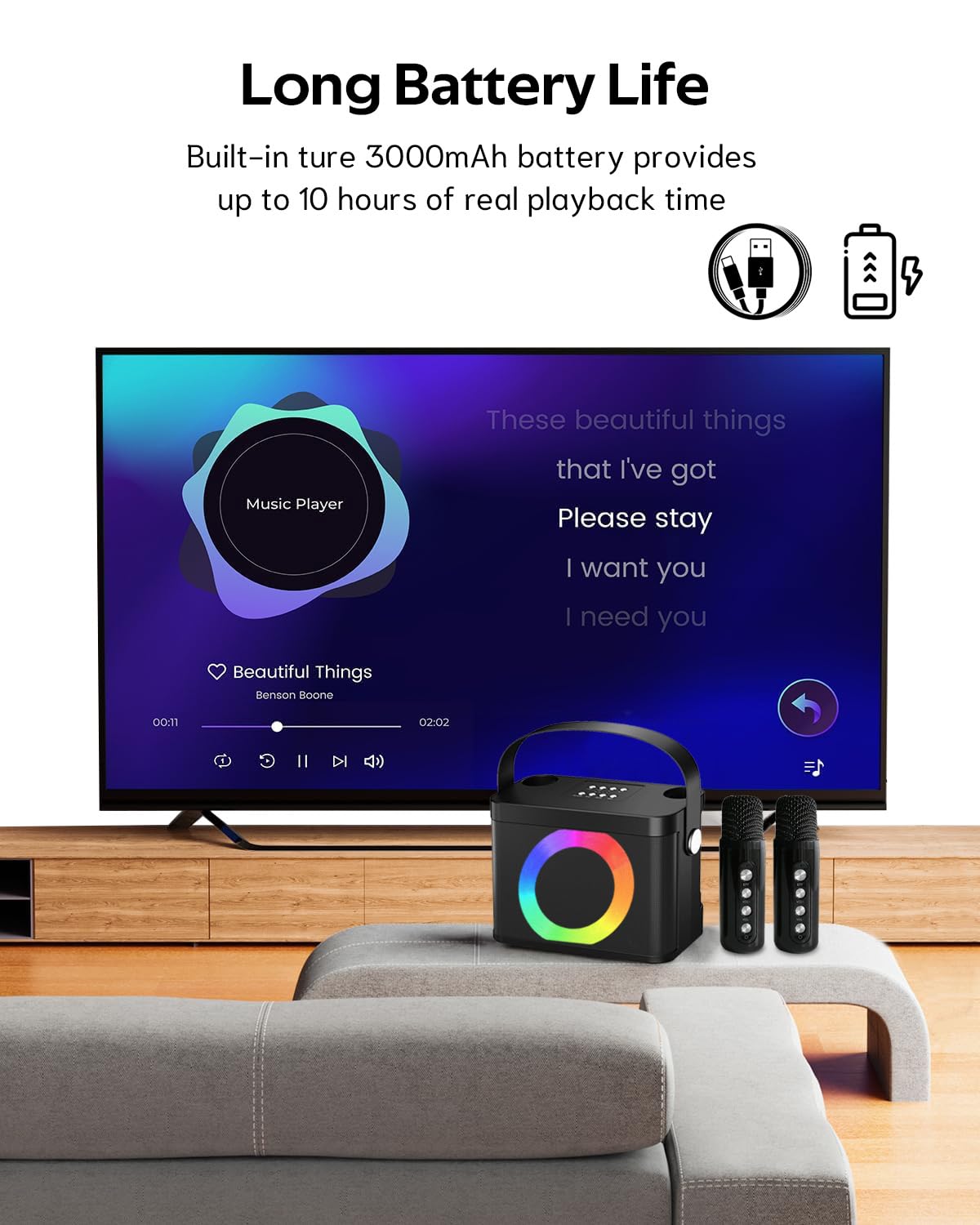 Karaoke 2 microfonos inalambricos,Altavoz Bluetooth Karaoke portátil con luz RGB, Sistema de Karaoke Profesional para Fiesta en casa, Sistema de megafonía para Adultos, Caja de Fiesta