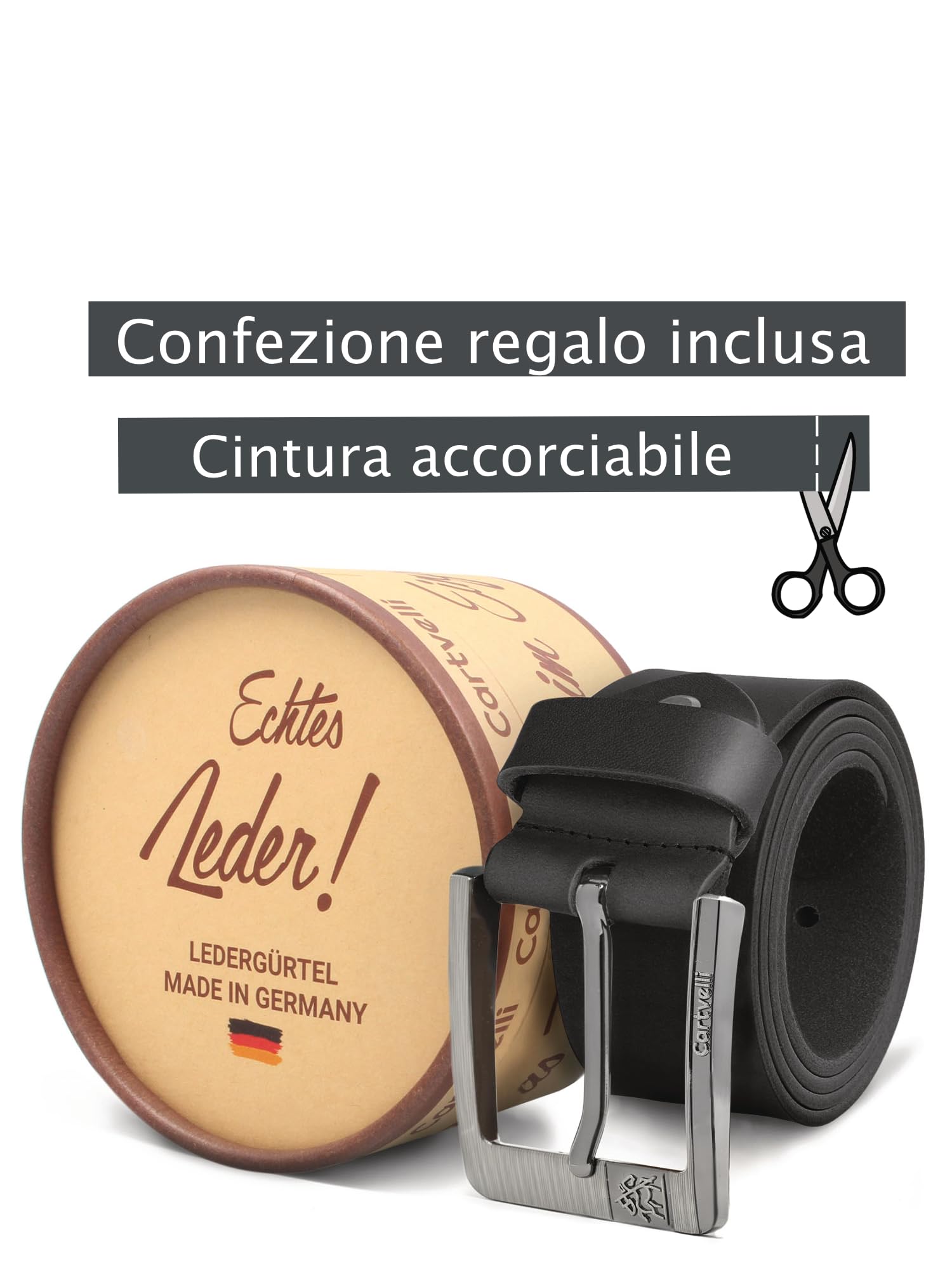 cintura in pelle premium per uomo grigio realizzata in Germania con confezione regalo - cintura da uomo in vera pelle 40 mm - adatta per abito jeans chino pantaloni