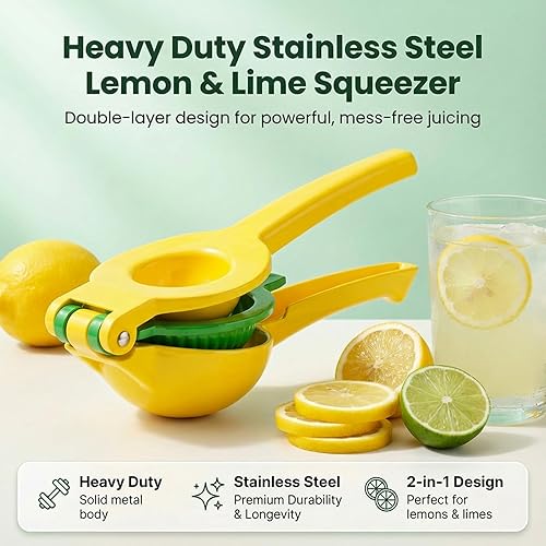 Miniatura 5 de Exprimidor de limón y lima de metal de acero inoxidable 2 en 1, máxima extracción de jugo de mano, exprimidor de cítricos manual ultraduradero y
