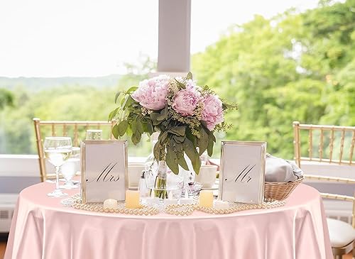 Miniatura 7 de Paquete de 10 manteles redondos de satén color oro rosa de 90 pulgadas, mantel sedoso brillante, mantel suave y lavable, mantel sedoso superpuesto