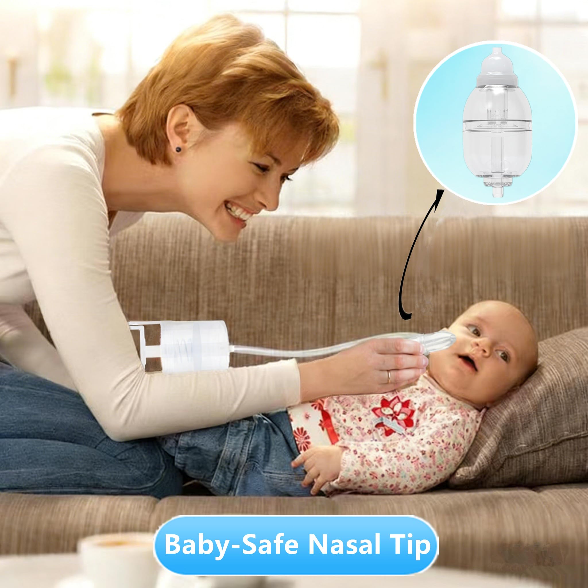 Aspirador nasal para bebé, chupador de mocos para bebé, ventosa de nariz con bomba de mano mejorada y punta no invasiva para limpiar pasajes obstruidos y mocos (transparente, estándar)