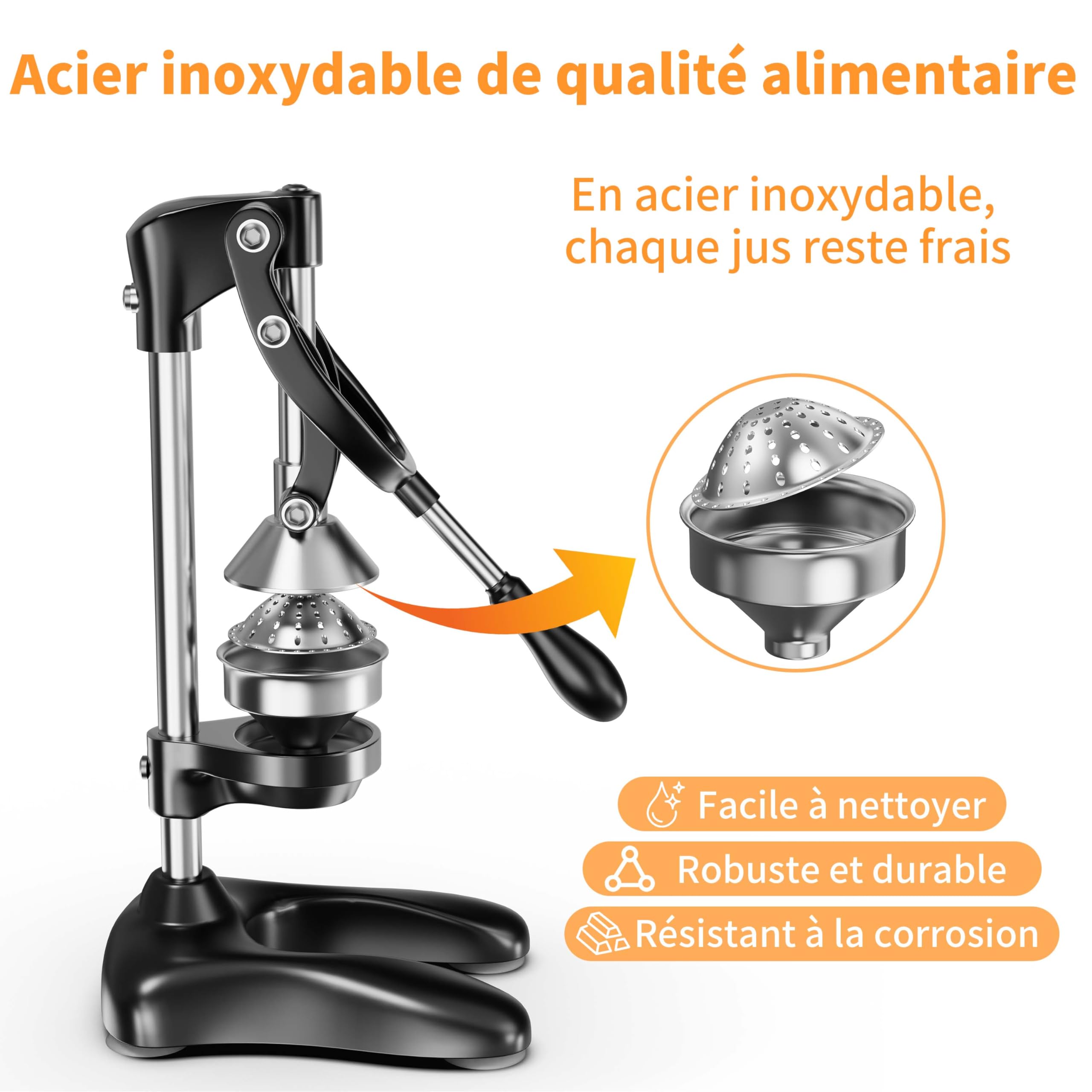 Presse Agrumes,Presse à Citron Professionnelle Avec Levier Facile,Presse Fruit Manuel pour Orange, Grenade, Citron Vert Et Pastèque (noir)