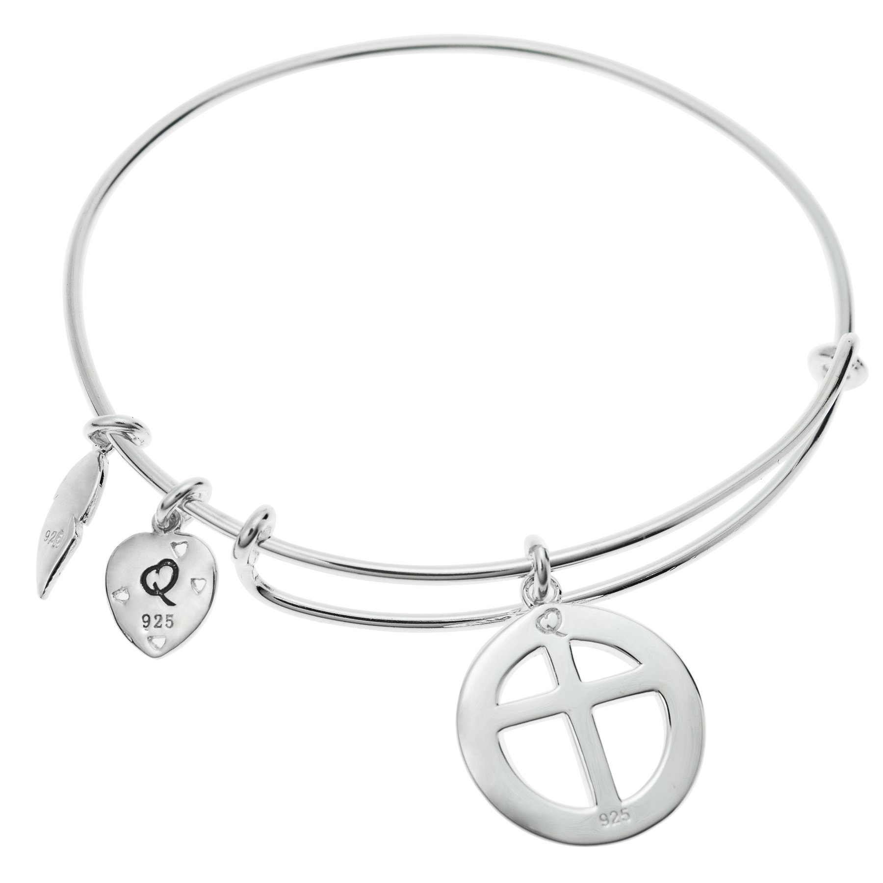Bracciale rigido in argento Sterling 925 con ciondolo a forma di croce e coraggio, ispirazione della saggezza, regolabile, in filo metallico
