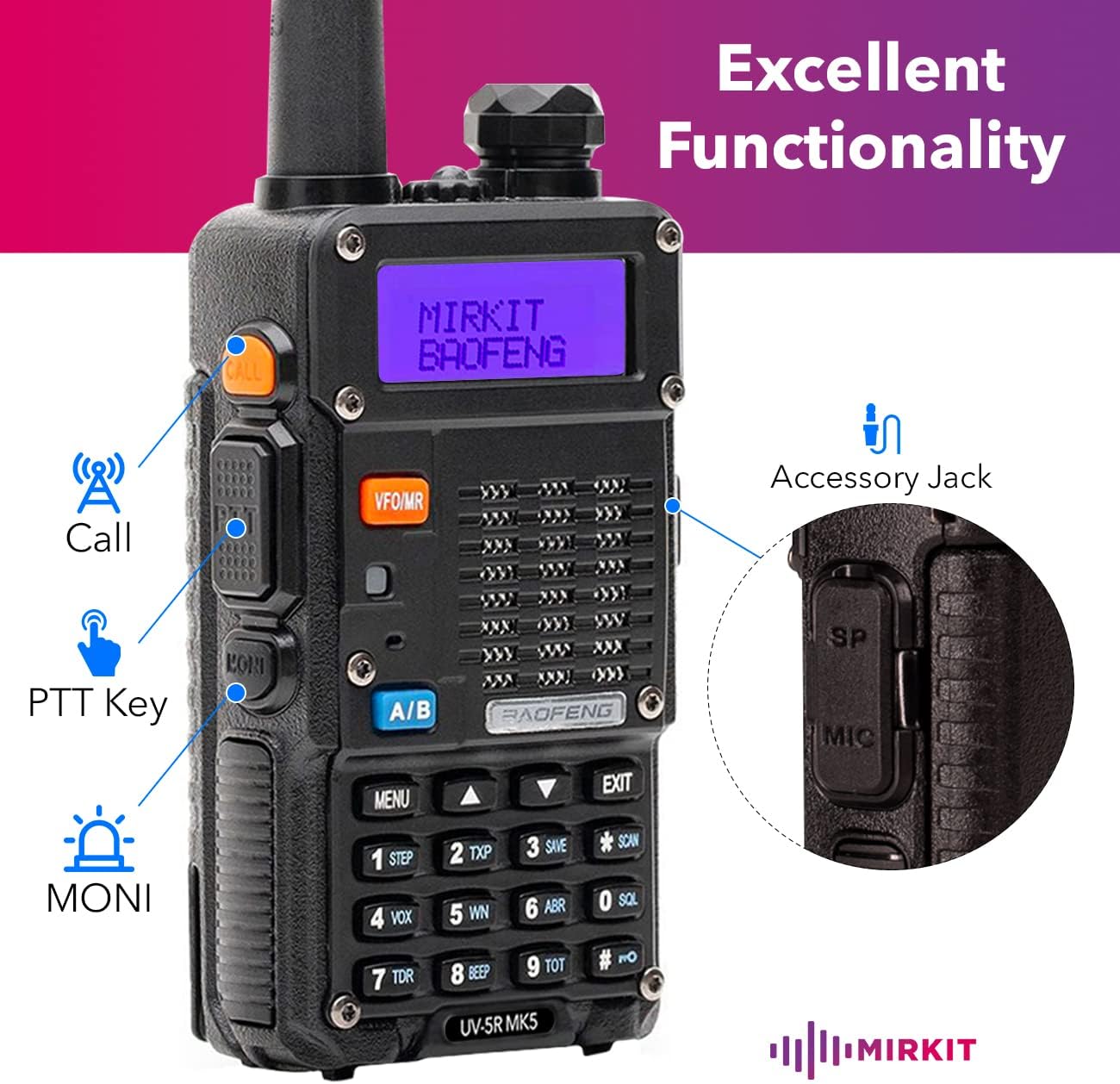 🔥 Cаѕhbасk uр tо 70% MIRKIT 4X Ham Radios Baofeng UV 5R MK5 8 Watt Max Power - 1800 mAh Li-ion Battery & Baofeng Programming Cable MIRKIT FTDI Model 3 Red for Your Radio Compatible with UV-5R, 5RA, uv82hp, bf 888s, 5RC