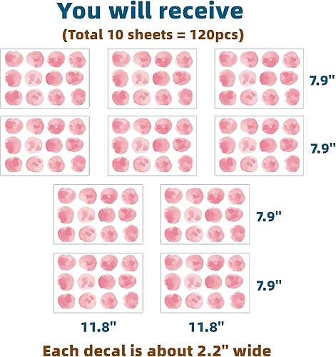 Miniatura 4 de RoyoLam 120 calcomanías de pared de lunares rosas de 2.2 pulgadas, calcomanías de pared para guardería, acuarela para niños, removibles, despegar y