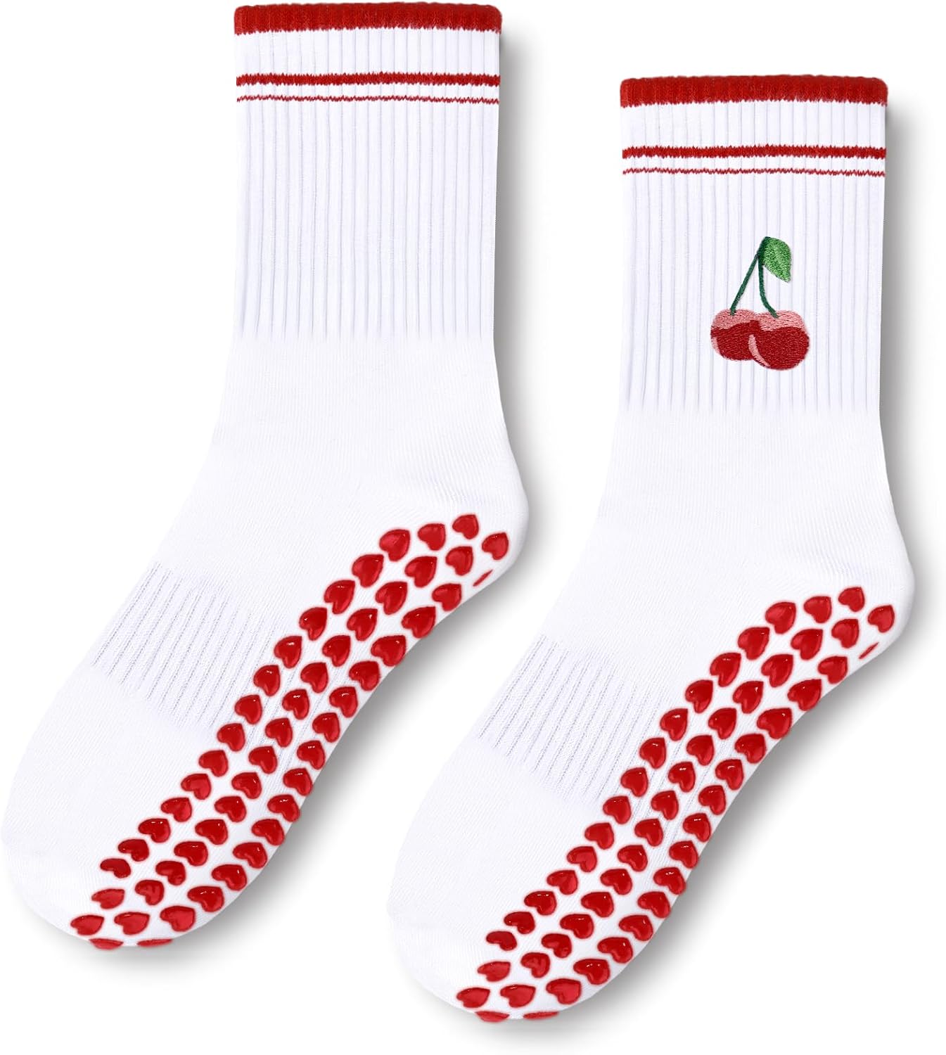 Etercycle Pilates Socks for Women, Cute Embroidery Pattern Yoga Grip Socks, Soft Cotton Crew Grippy Sock for Barre Workout