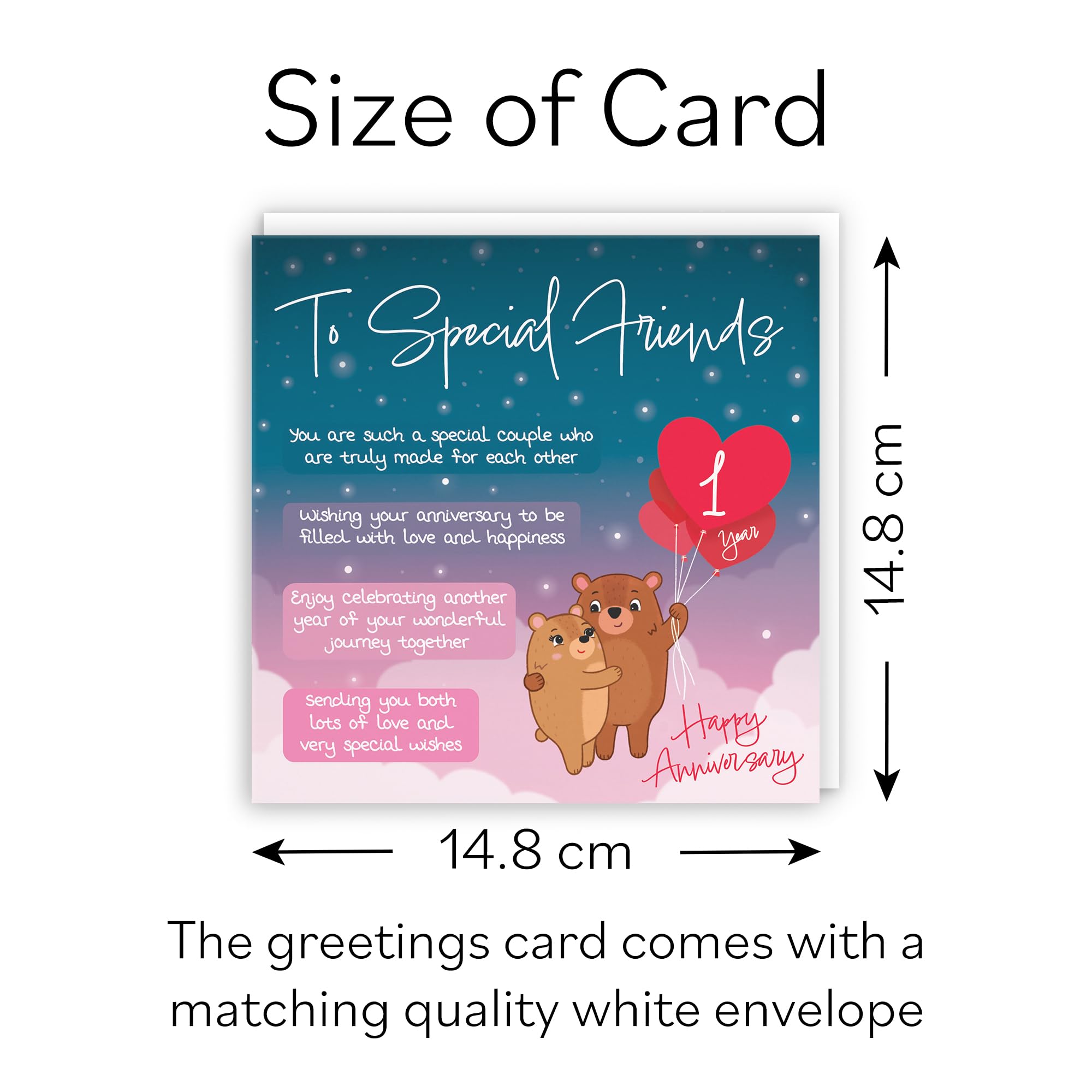 Hunts England, Special Friends 1st Anniversary Card, Starry Night, Cute Bears, Verse 1st Anniversary Card For Special Friends - Image 3