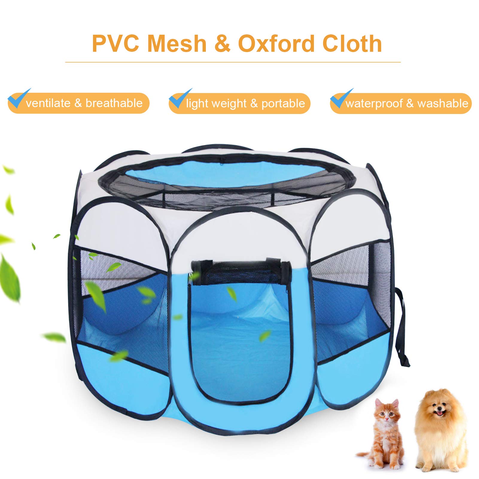 Corralito portátil plegable para mascotas, para gatos, perros, malla de PVC, viajes, camping, uso en interiores, ejercicio, caseta, parque infantil, funda de transporte