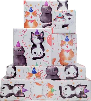 Dtiafu Cat Birthday Wrapping Paper - Happy Birthday - Funny Wrap For Girls Boys Women Baby Shower Holiday - 20 X 28Inch Per Sheets 6 Sheet