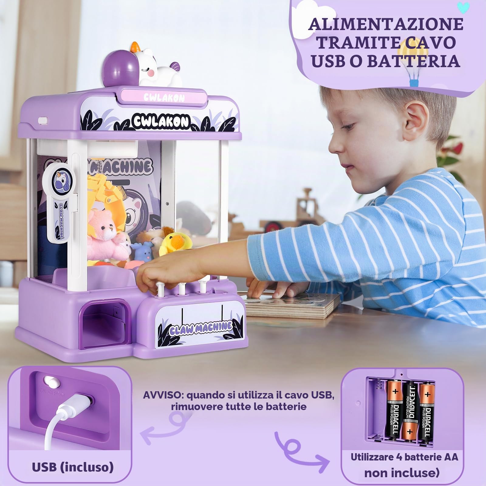 CWLAKON Candy Grabber, Macchina con Artiglio per Bambini, Macchina Artiglio Arcade con Musica, Giochi Arcade con Mini Giocattoli, Regalo di Natale e di Compleanno