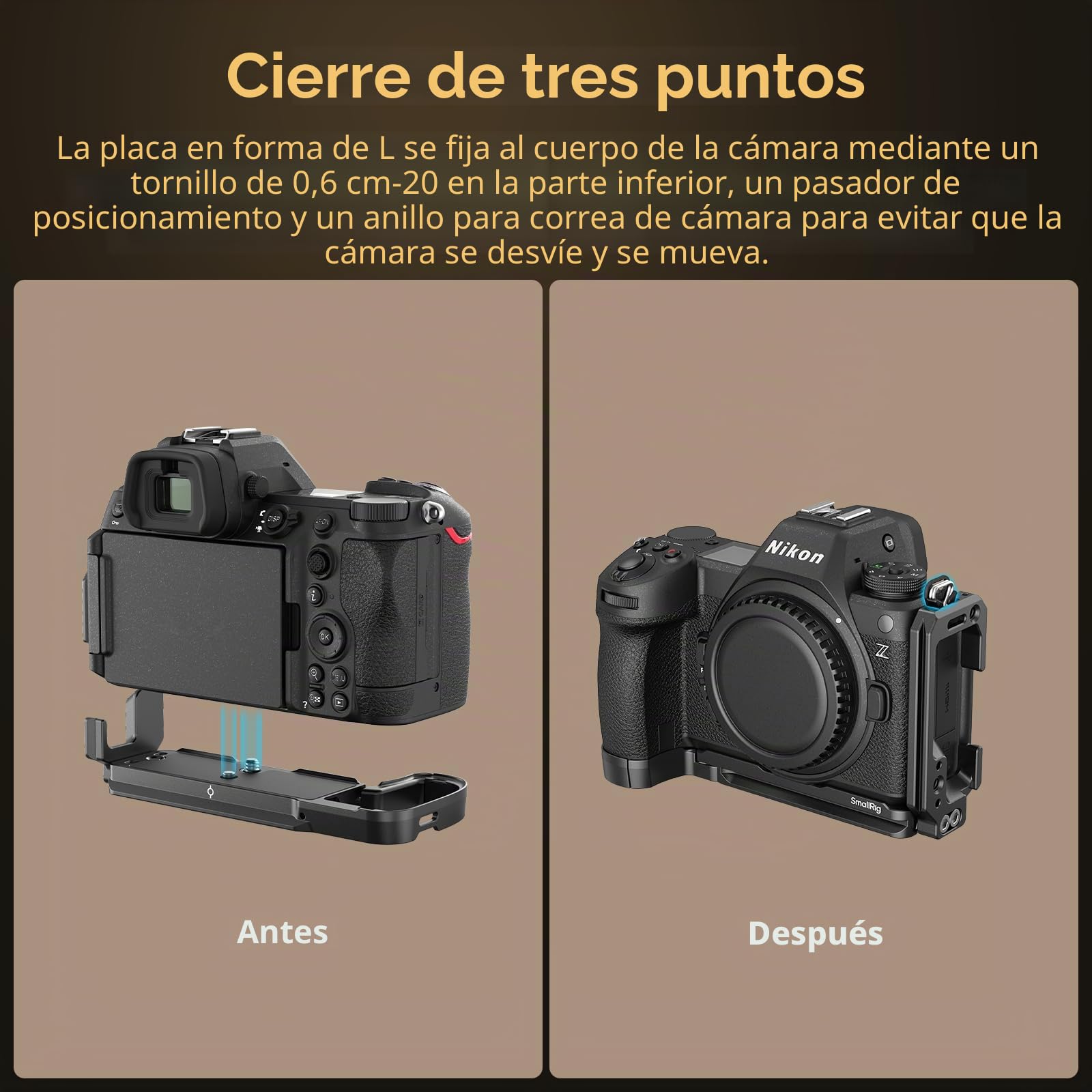 SMALLRIG L Bracket para Nikon Z 6III, Placa L Plate para Arca-Swiss, con Orificios Roscados de 1/4"-20, Conector QD, Montaje de Zapata Fría - 4523