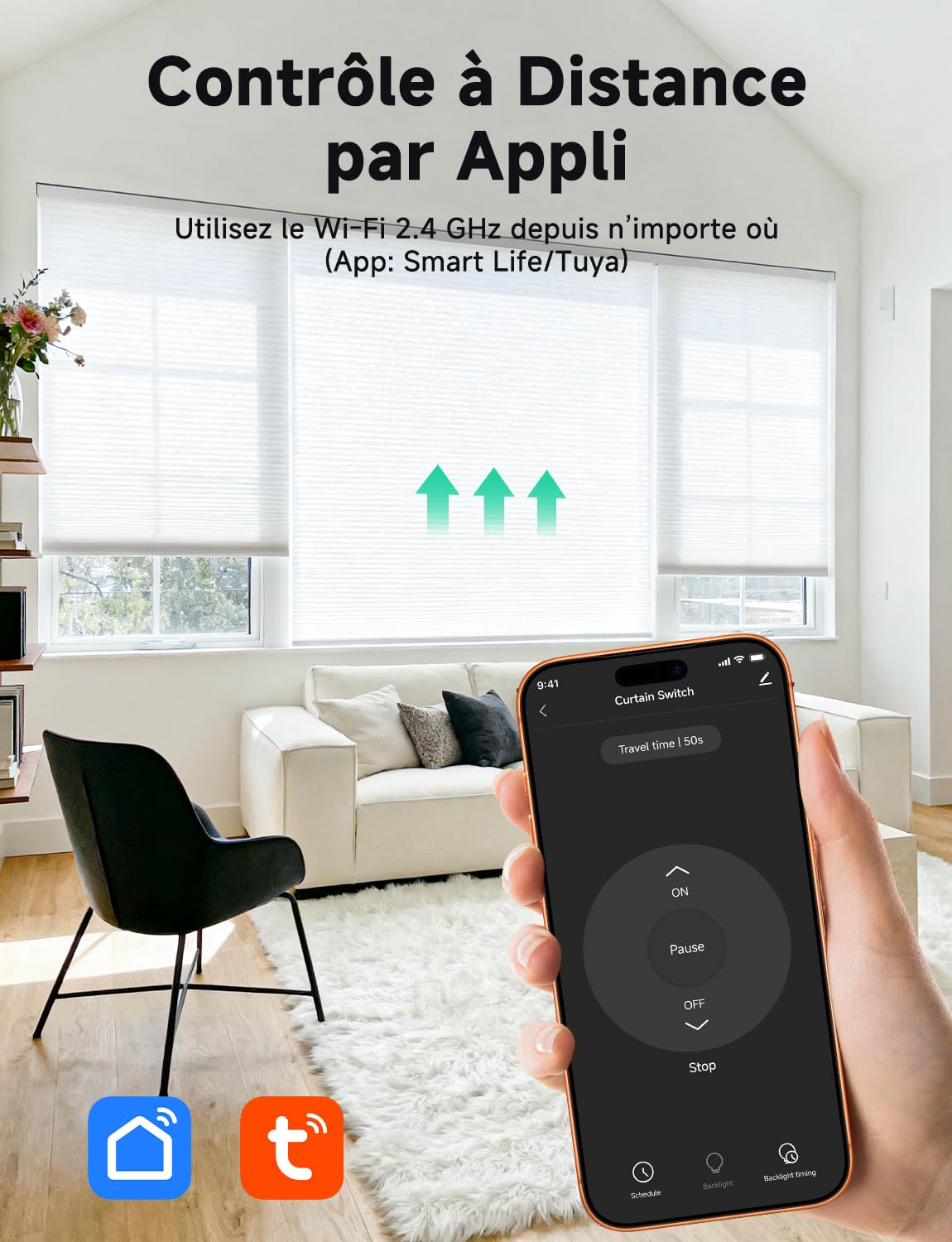 Interrupteur Volet Roulant Connecté，Etersky Interrupteur Volet Roulant WiFi,Compatible avec Alexa/Google Home, Interupteur Connecté Tactile Rétro éclairage Peut Éteindre LED Timer APP Contrôle，Noir 1P