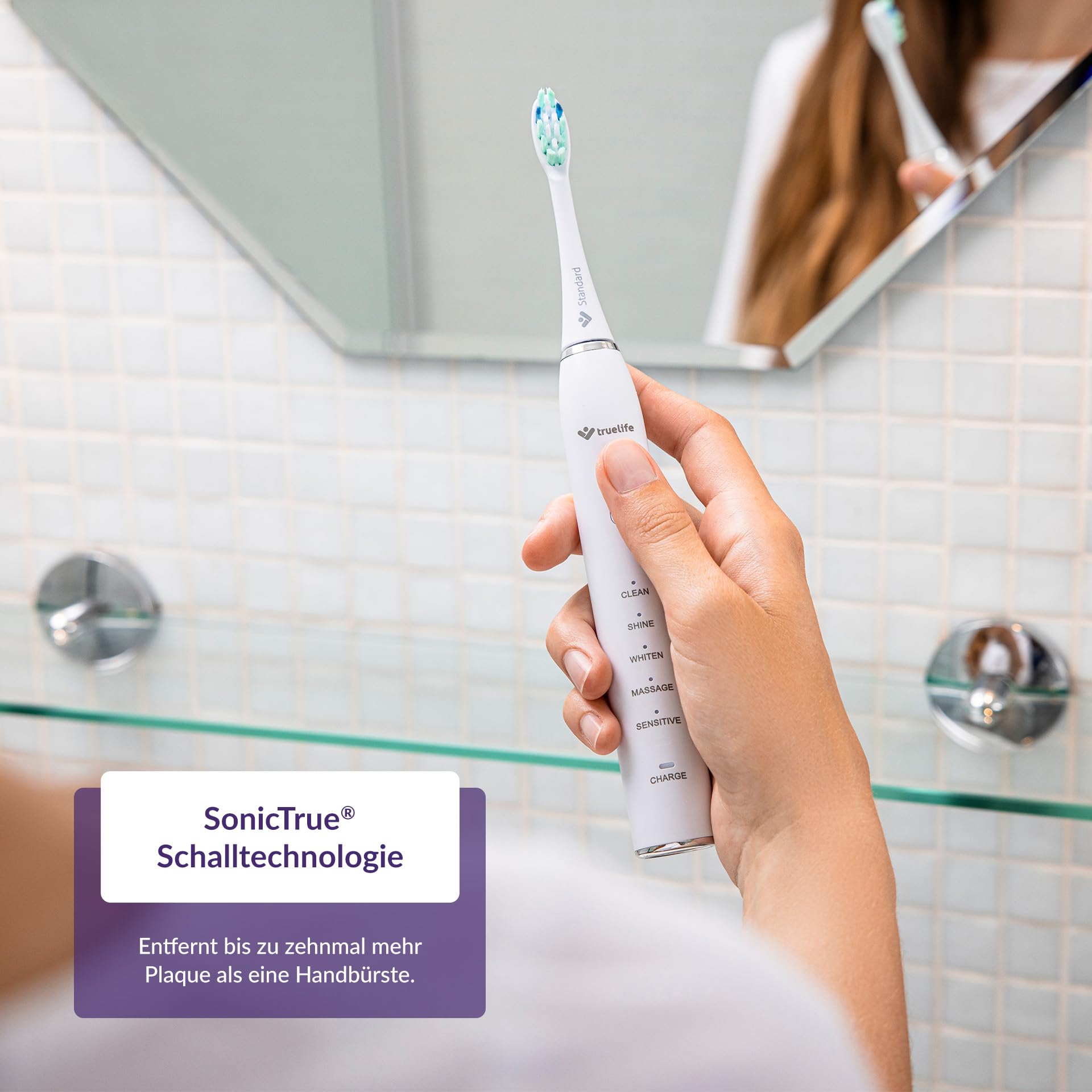 TrueLife Schallzahnbürste SonicBrush Clean30 Duo – Schallzahnbürste Set mit 5 Modi, 30 Tage Akku, USB-C, Timer, IPX7 wasserdicht, 2 Zahnbürsten inkl. Aufsteckbürsten & Reiseetui (Schwarz und Weiß)