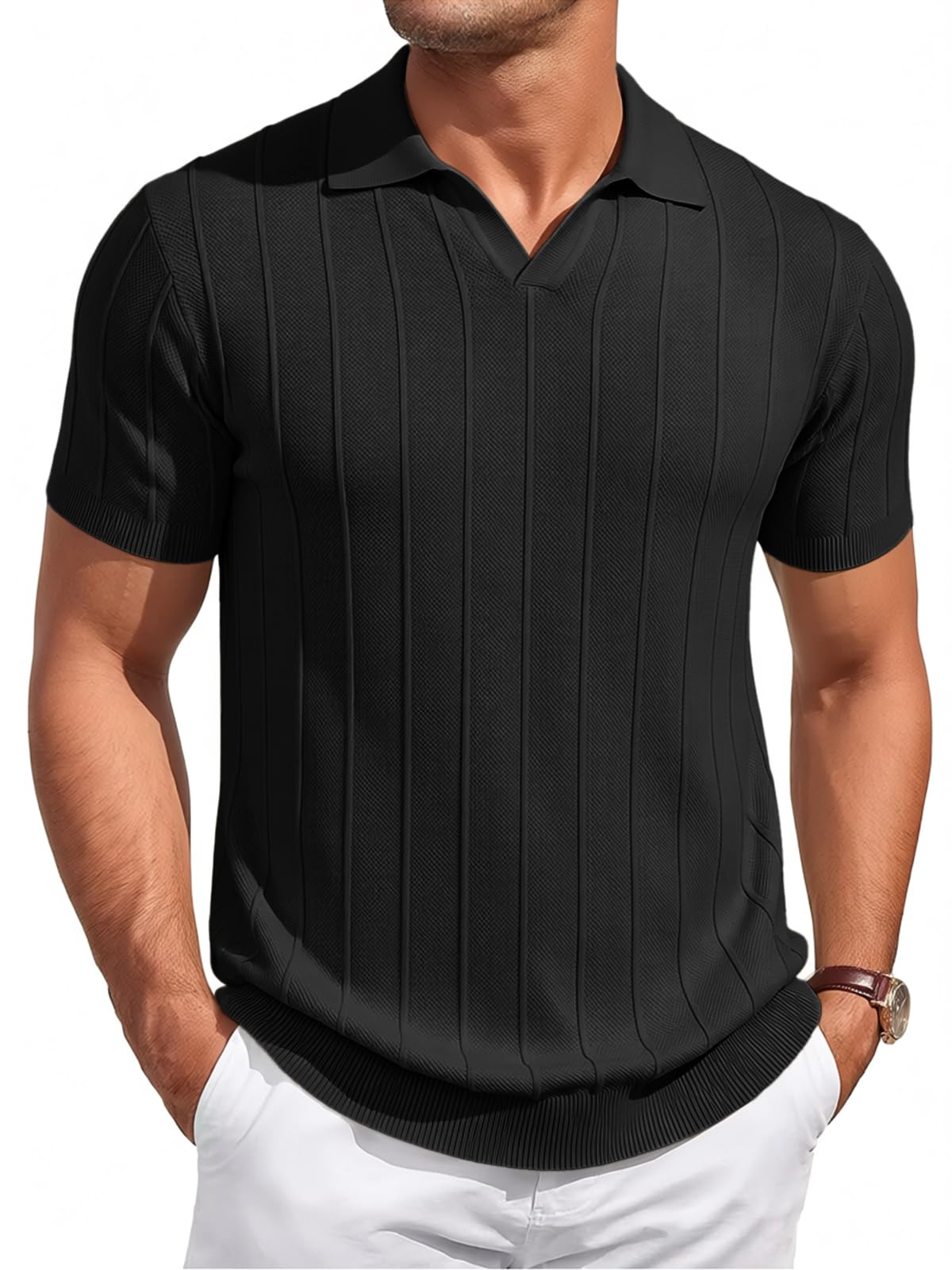 Runcati Herren Poloshirt Sommer Kurzarm Strick Polohemd Männer Einfarbig Knopfleiste T-Shirts Slim Fit Sport Golf Shirt Casual Basic Poloshirts