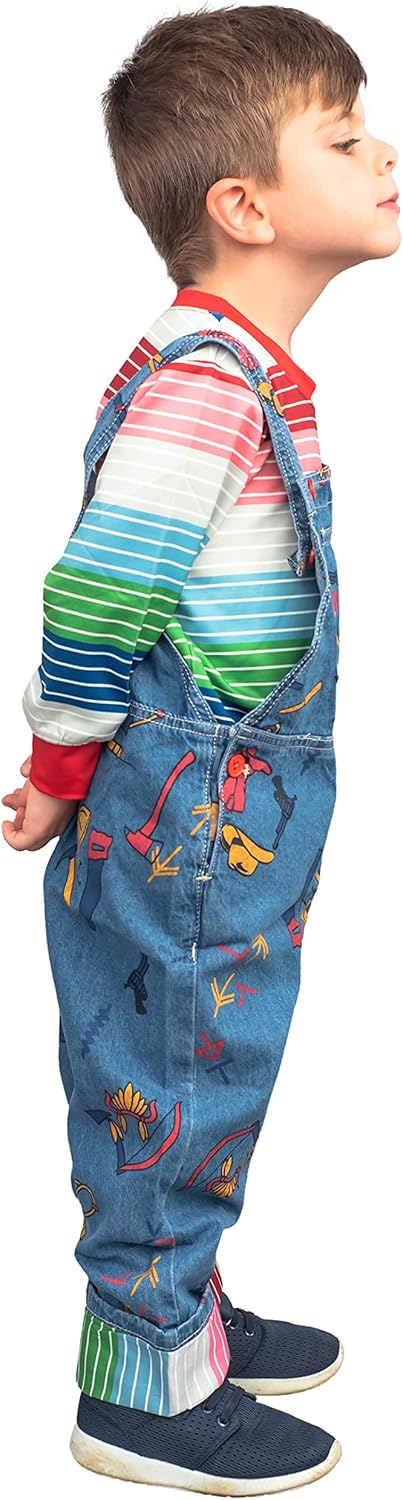 Chuckie Good Guy Doll Kids Costume Set Long Sleeve Shirt and Overalls Childrens Halloween Cosplay