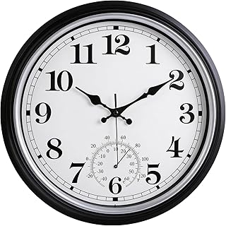 16 Inch Large Outdoor Clock Retro Waterproof Clock Non-Ticking, Black