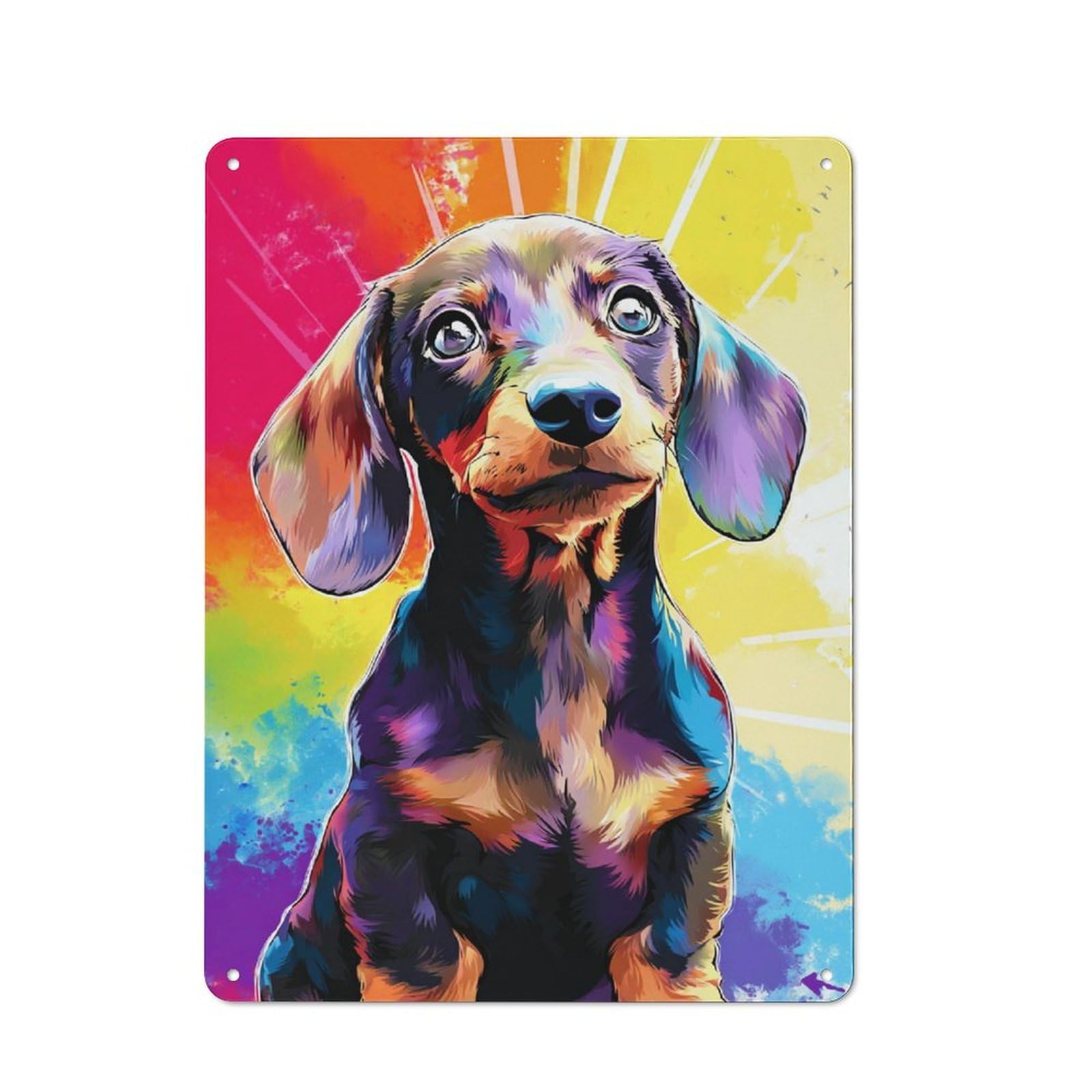 Junmoney Colorful Dachshund Portrait Artwork Vintage Cafe Metal Sign 40X30cm Featuring Bistro Wall Plaque For Tea Room, Shop Wall Or Breakfast Area