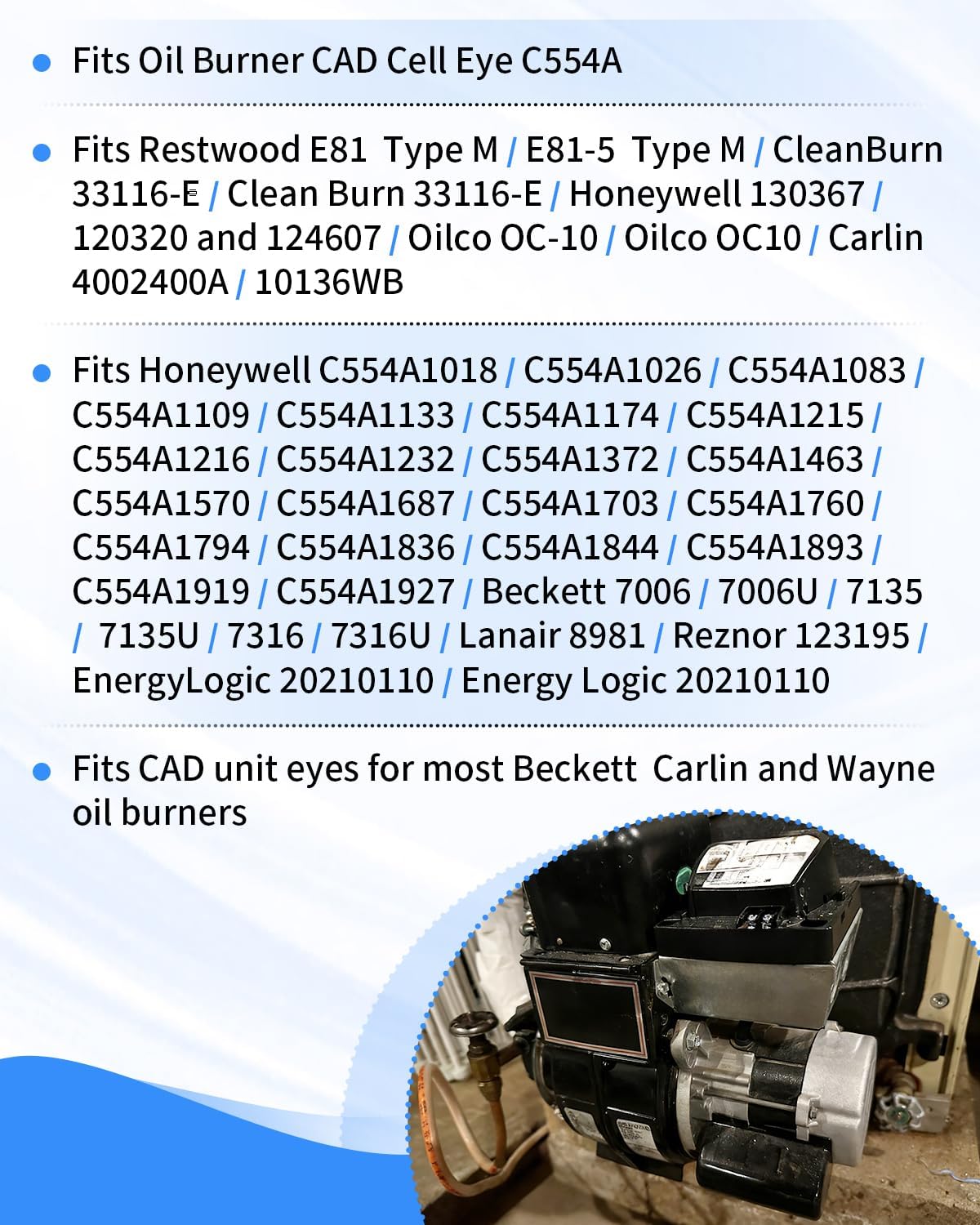 Replacement Oil Burner Cad Cell Eye Fit for Honeywell C554A, for Beckett, for Carlin, for Wayne Oil Burners Replaces 120320, 124607, 130367, OC-10, C554A Models