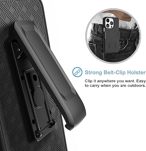 Miniatura 4 de Fingic Funda para iPhone 15 Pro con funda con clip para cinturón Carcasa delgada combinada con soporte giratorio para cinturón con clip para