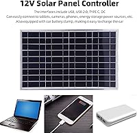 Vista 5 de Zunate Kit de cargador de panel solar de 100 W con controlador de carga de 12 V 10-50 A Marco de aluminio, salidas USB y CC para RV, barco